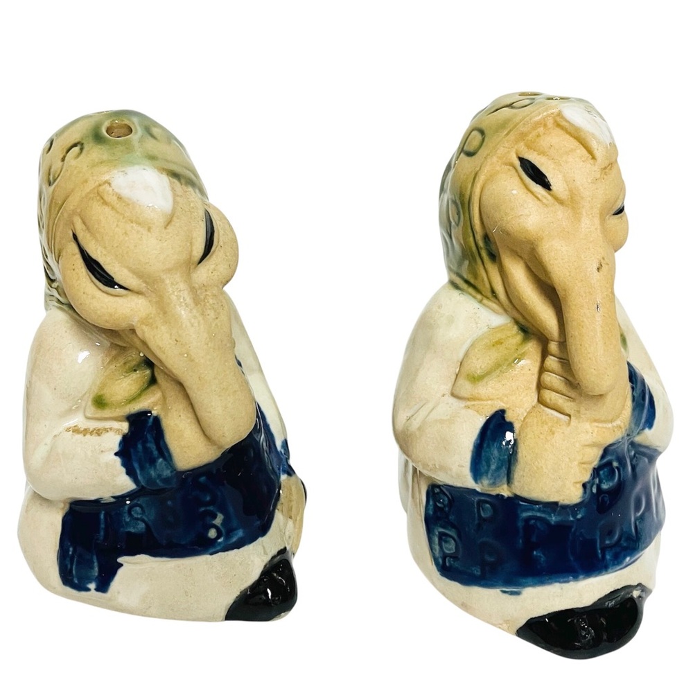 Vintage Baba Yaga Kitchen Witch Pottery Salt & Pepper